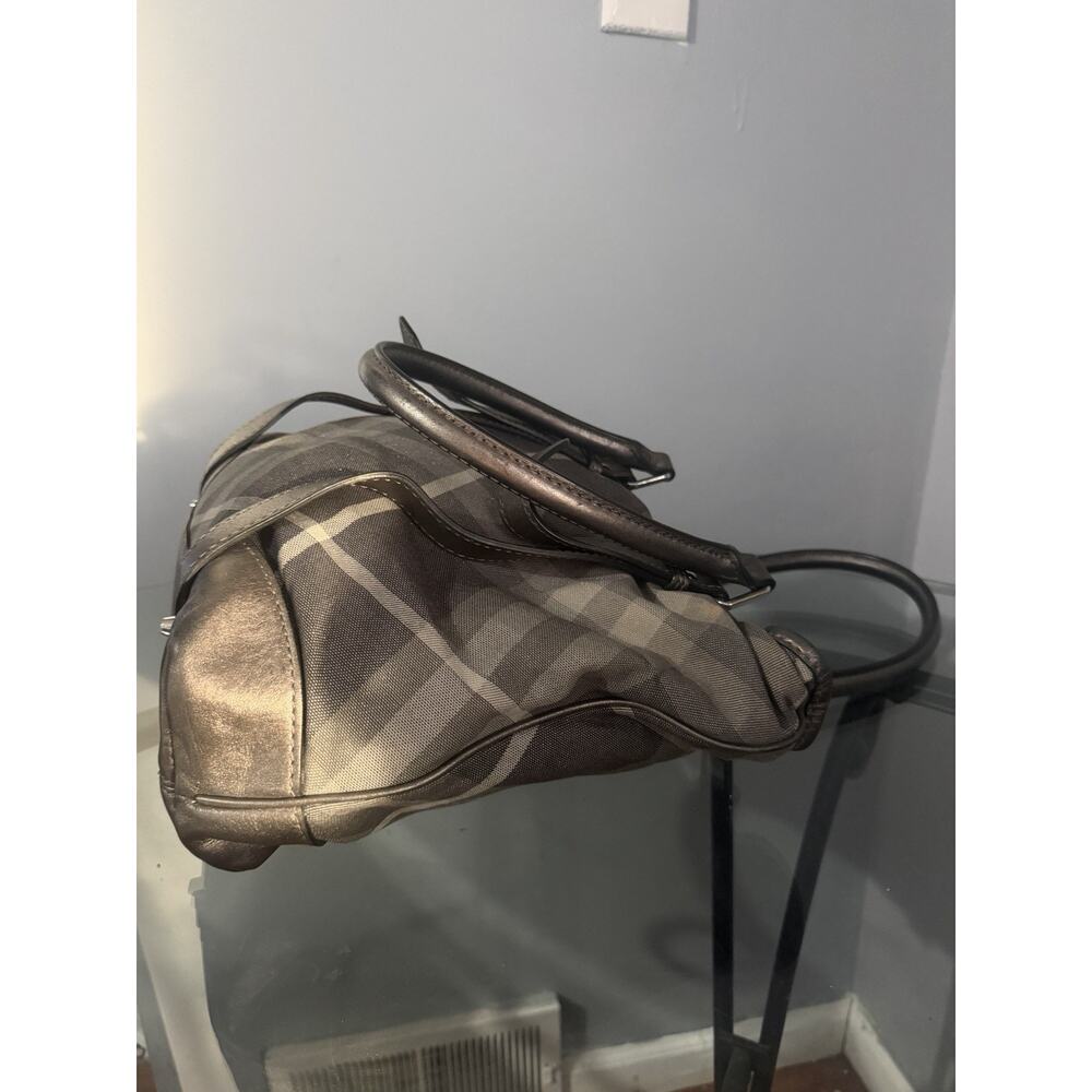 Burberry Shimmer Check Gray Canvas Leather Handle Shoulder Bag Authentic - Picture 7 of 13